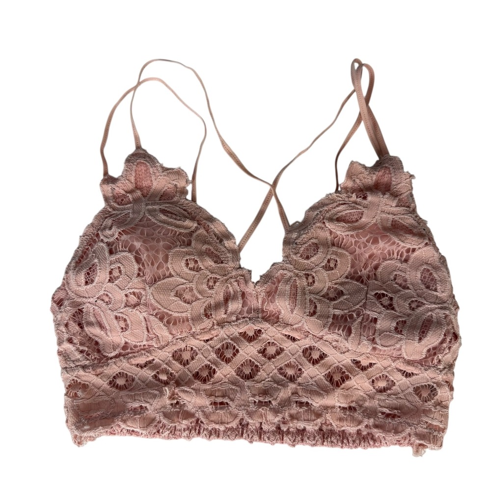 Anemone Dusty Rose‎ Floral Lace Bralette Double Strap Smocked Back Medium